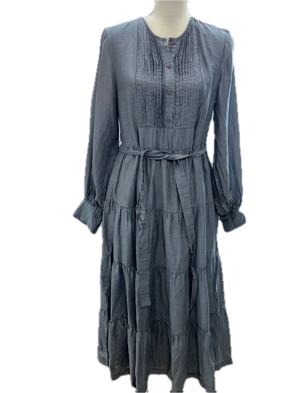Anthropologie Mare Mare Slate Gray Tiered Pintuck Midi Dress - Picture 2 of 9